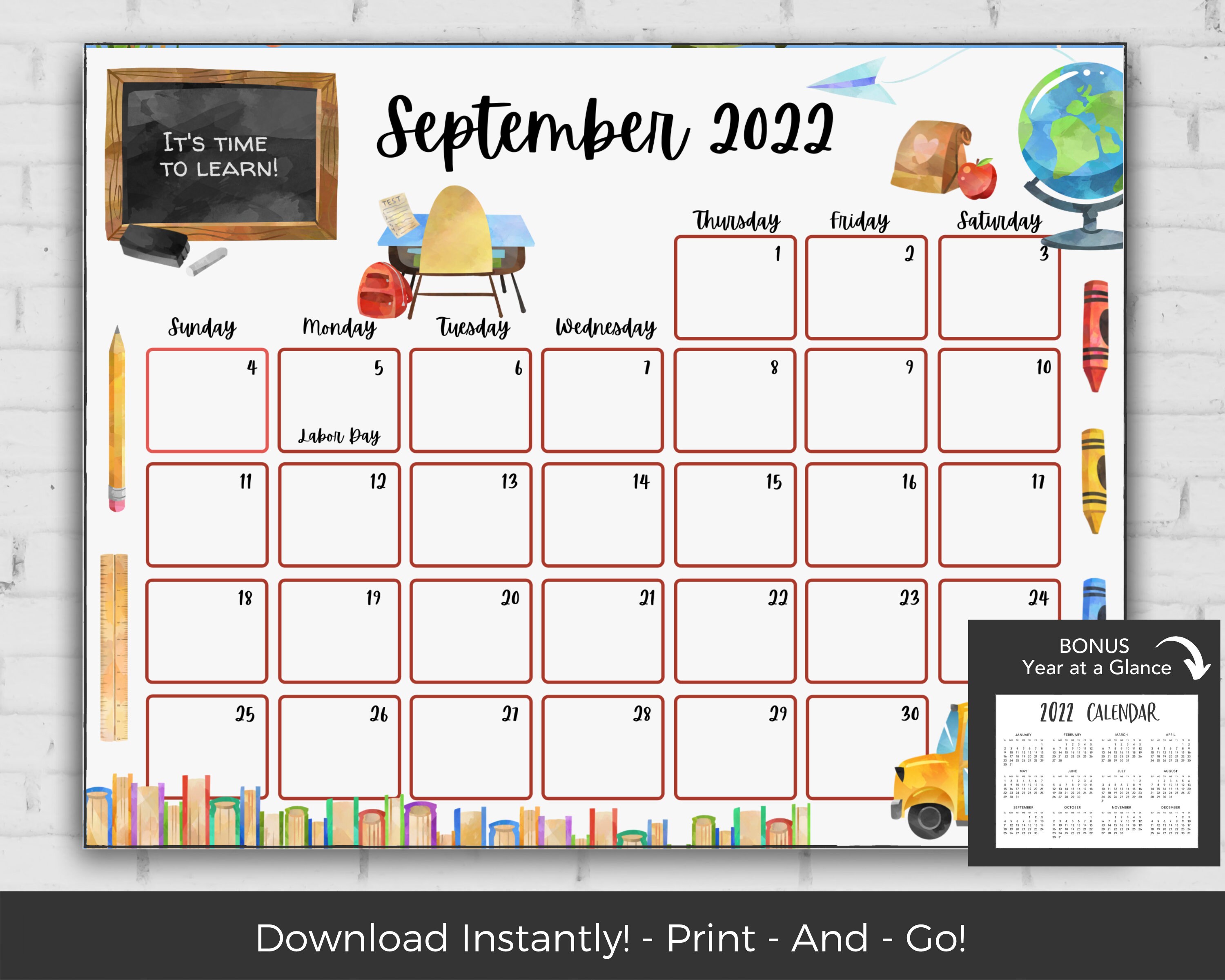 September 2022 Calendar Kids Calendar Printable Calendar - Etsy