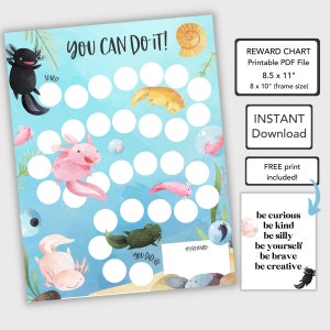 Axolotls Kids Reward Chart Printable, Potty Training Chart, Sticker Chart Printable, Reading Chart or Potty Chart, Toddler Reward Chart