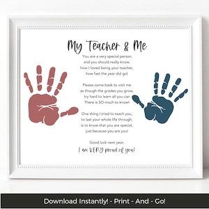 Lehreranschätzung, Mein Lehrer und ich, Gedicht zum Schulende, personalisiertes Geschenk für Lehrer vom Schüler, DIY Lehrergeschenk Handabdruck Kunst