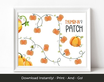 Pumpkin Patch Fall Fingerprint Craft Printable, Pumpkin Art Activity for Preschool, Autumn Keepsake for Kids, Pre-K, or Classroom