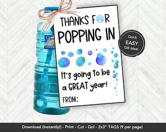 Bubble Gift Tag Printable, Meet the Teacher Gift Tag, Welcome Back to School Favor Tag, Student Gift from Teacher for Open House Download