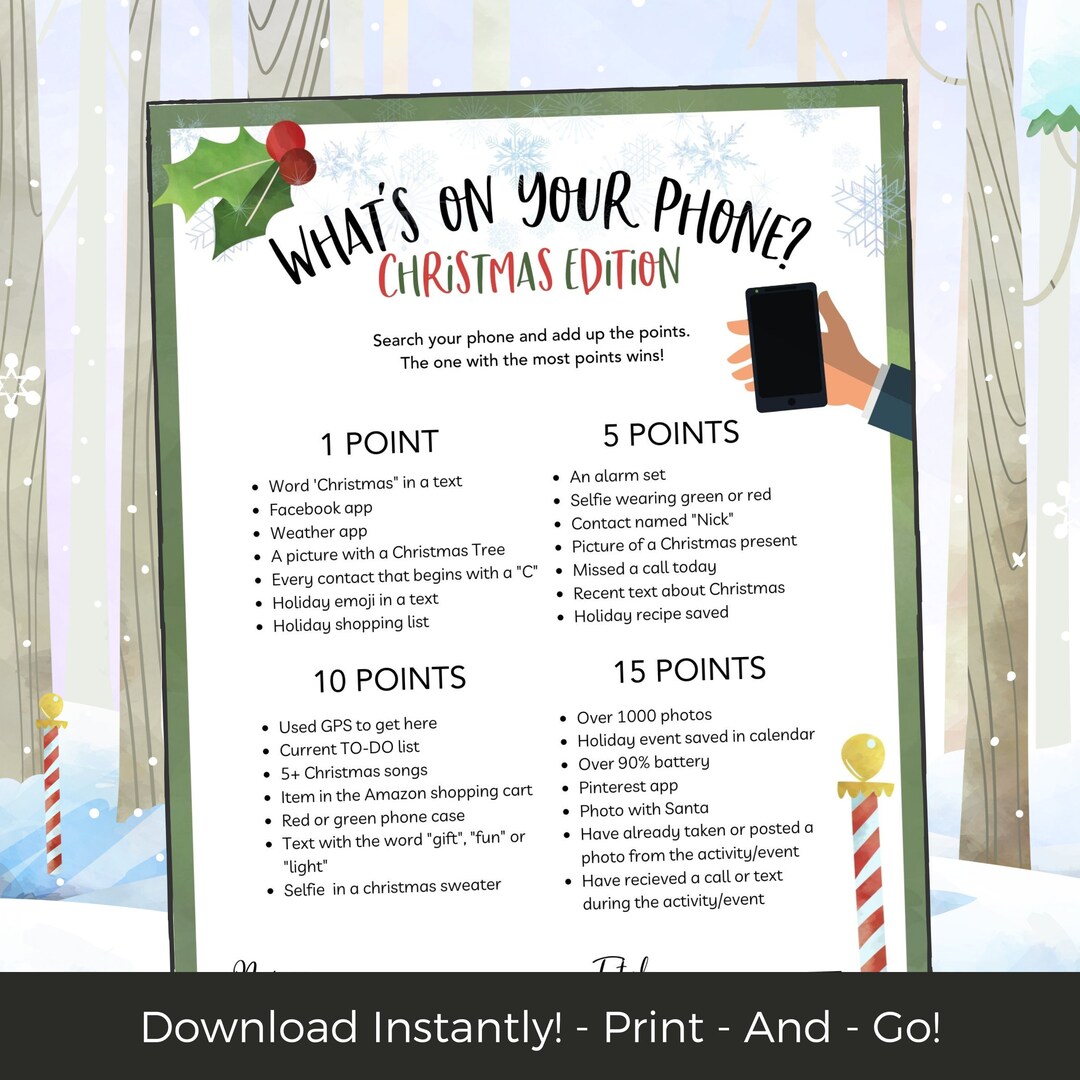 Whats on Your Phone Christmas Party Games, Printable Christmas Games ...