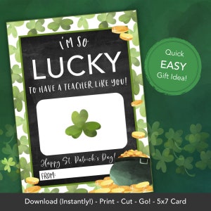 Titular de la tarjeta de regalo del Día de San Patricio, Regalo de San Patricio imprimible, Regalos para maestros de preescolar, Maestro de regalo de agradecimiento, Regalo para la idea del maestro