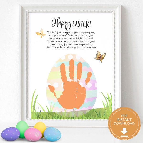 Printable Easter Handprint Craft Ideas, Handprint Art Template, Preschool Craft for Easter, Baby Handprint Keepsake, Activities for Toddlers