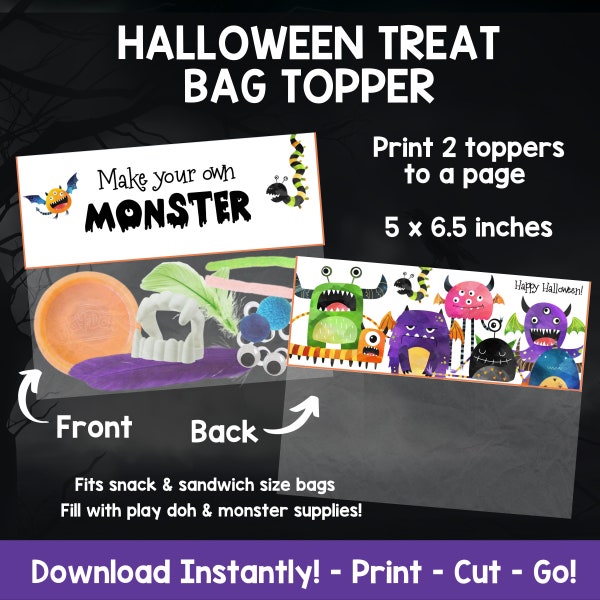 Make Your Own Monster Kit Printable Tag, Monster Printable, Monster Favor Party Tag, Halloween Treat Bag Tags, Halloween Birthday Favor