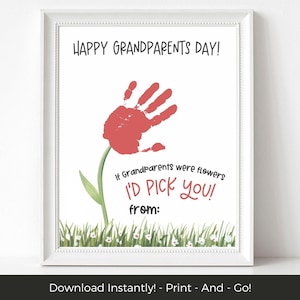 Grandparents Day Handprint Craft Printable, Gift for Grandma Grandpa Flower Handprint Art Activity, Grandparents Day Craft for Class