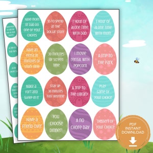 Printable Easter Tokens, Easter Egg Coupons for Kids, Easter Coupon Printable Easter Egg Fillers, Easter Bunny Coupons for Boys or Girls
