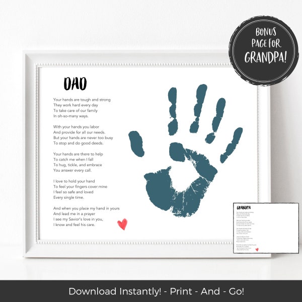 Kids Handprint Art, Printable Fathers Day Card from Baby, Christian Card for Dad, Best Dad Gift, Dad Gift from Kids, Grandpa Card