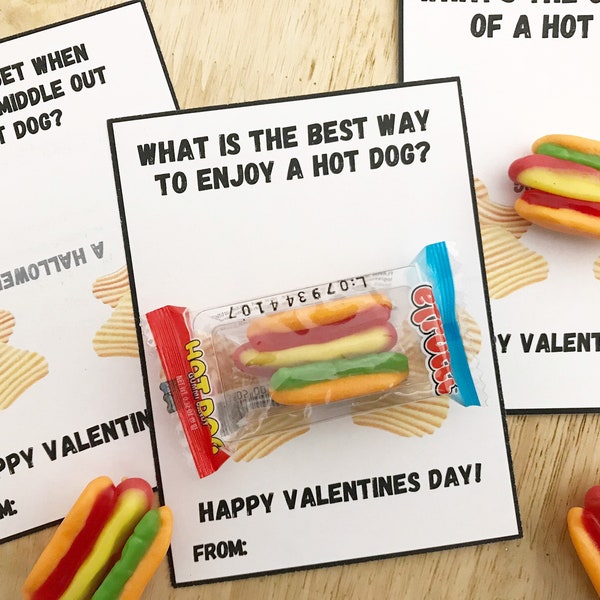 Hot Dog Valentine Card, Valentine Printable Kids Valentine, Funny Valentine Card Kids, Instant Download, Tween Valentine from Teacher