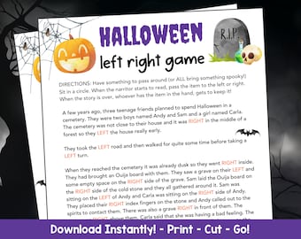 Left Right Game Halloween Printable, Pass the Pumpkin Game Halloween Party Games for Kids & Adults, Halloween Birthday Party Printable