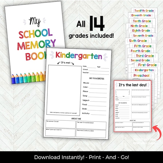 Kids Keepsake Journal, School Memory Book, Back to School Printable, Memory Journal, School Memories Instant Download, School Memory Box