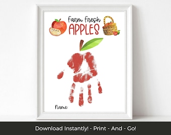 Farm Fresh Apples Handprint Craft Printable, Fall Apple Art Activity for Preschool Kids, Autumn Classroom Keepsake Page