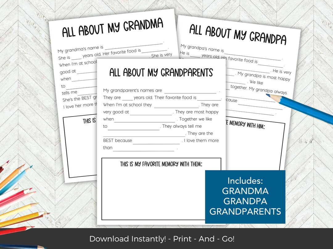 Printable All About My Grandparents Pages, Grandma Grandpa Interview ...