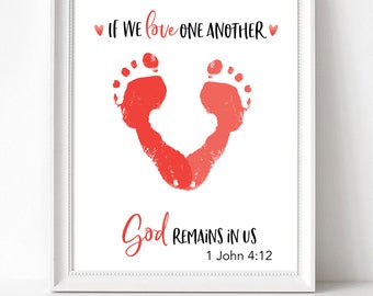 Valentine Craft Christian Printables, Sunday School Craft Ideas, Printable Valentine Bible Crafts, Bible Verses Heart Craft Footprint Art
