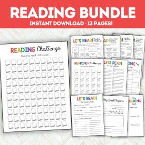 Leesplannerbundel, leesdagboek afdrukbaar, leeslogboek voor kinderen, tieners of volwassenen, boektracker, zomerleesgrafiek, boekenuitdaging