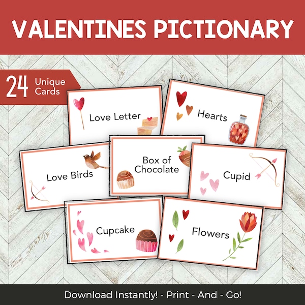 Valentines Pictionary, Valentines Day Games for Families Kids Adults, Instant Download, Valentine Printable Activity, Valentine Party Games