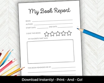 Report stampabile del libro per bambini, Recensione del libro per bambini, Download istantaneo del report di lettura, Obiettivi di lettura, Sfida di lettura per bambini
