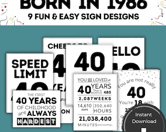 Printable 40th Birthday Decoration for Women, Happy 40th Birthday Party Decor for Man, Mens 40th Birthday Ideas, Sister 40th Birthday Decor