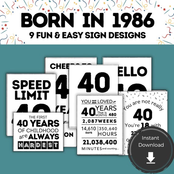Printable 40th Birthday Decoration for Women, Happy 40th Birthday Party Decor for Man, Mens 40th Birthday Ideas, Sister 40th Birthday Decor