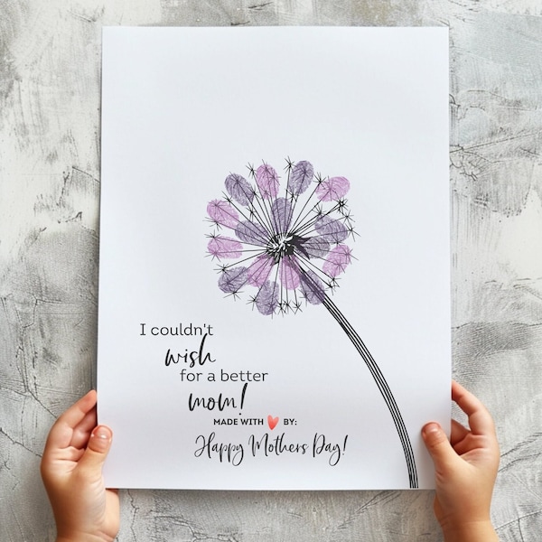 Unique Mothers Day Gift Fingerprint Art Template, Kids Thumbprint Art, Preschool Printable Handprint Art Craft, Fingerprint Craft for Kids