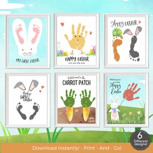 Bunny Easter Craft, Easter Handprint Kids Craft, Baby&#39;s First Easter, Toddler Easter Printable Activity, Chick Carrot Baby Handprint Craft