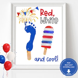 Créations artistiques en popsicle du 4 juillet, créations d&#39;empreintes de pas du 4 juillet, activité pour le jour de l&#39;indépendance de la garderie, idée d&#39;artisanat facile pour une colonie de vacances