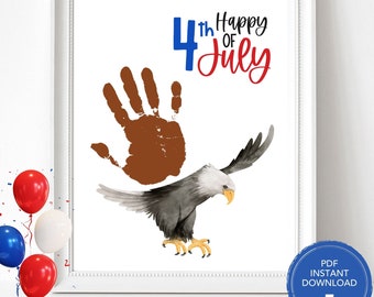 Bald Eagle 4th of July Handprint Art, Fourth of July Handprint Craft, Preschool Independence Day Activity, Printable Summer Camp Activities
