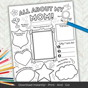 Plantilla imprimible de preguntas sobre mi mamá, cuestionario para el Día de la Madre, regalo para niños para el Día de la Madre, cumpleaños o Navidad.