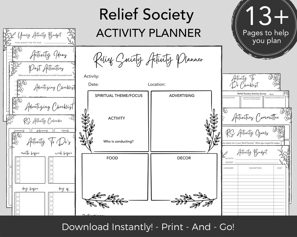 RELIEF SOCIETY Activity Planning Sheets Activity Planner Etsy