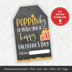 Popcorn Valentine Printable for Class Valentines Tags, Popcorn Valentines Printable Popcorn Tags, Popcorn Gift Tag, Poppin Valentine Tag