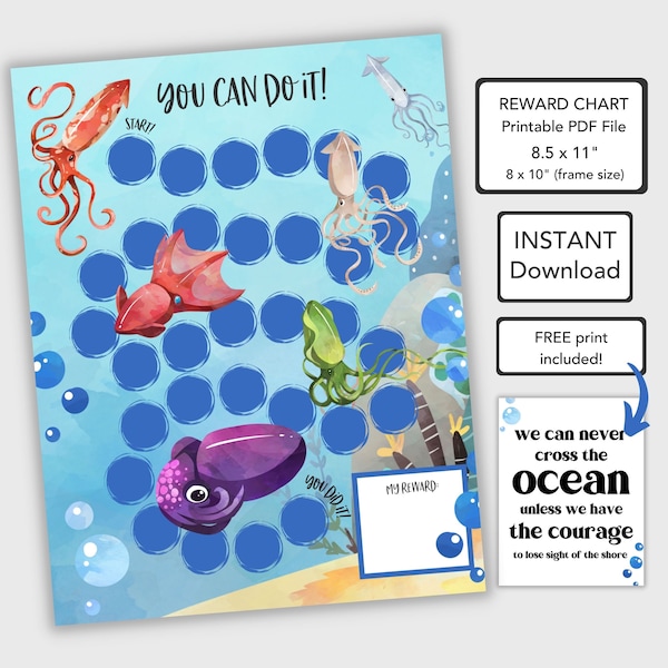 Ocean Printable Reward Chart, Good Behavior Chart for Kids, Motivational Chart, Responsibility Chart, Reading Reward Chart for Boys or Girls