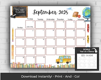 September 2025 Calendar, Kids Calendar Printable, Calendar 2025, Monthly Calendar Printable 2025, Wall Calendar 2025 Calendar Printable