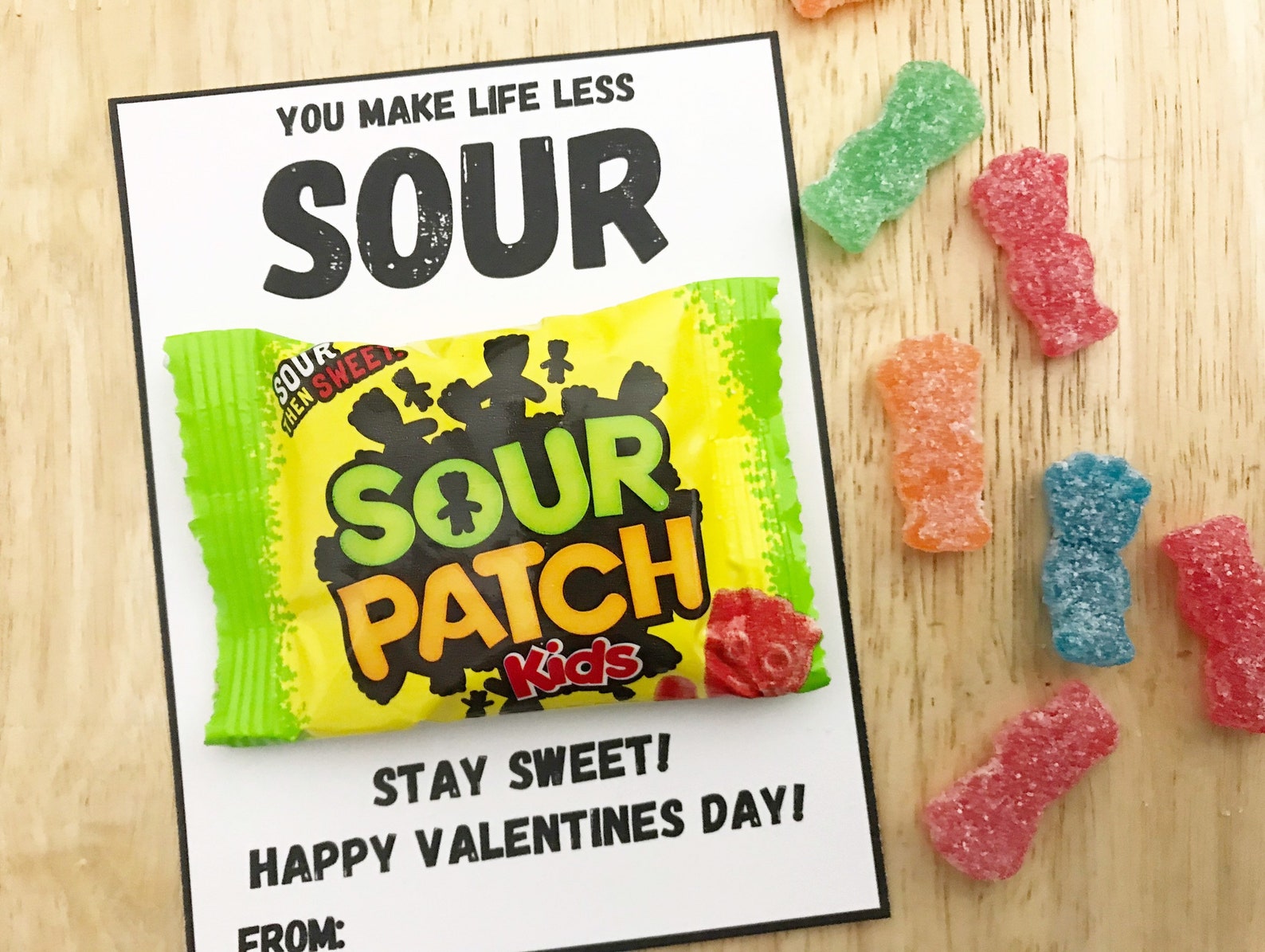 Sour Candy Valentine Kids Valentine Card with Candy Funny Etsy