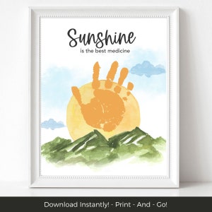 Sunshine Sun Handprint Activity, Preschool or Toddler Handprint Art, Printable Handprint Sign, Spring or Summer Handprint Craft