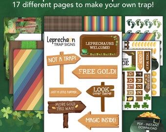 Leprechaun Trap Kit Printable, St Patricks Day Activities for Kids Classroom Office, Easy DIY Leprechaun Trap, St Pattys Day Craft Idea