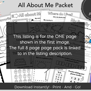 All About Me Template, Preschool Worksheets, Kindergarten Homeschool ...