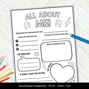 All About Me Printable, Back to School Questionnaire, First Day of School Interview Get to Know You Template, Classroom  Worksheets