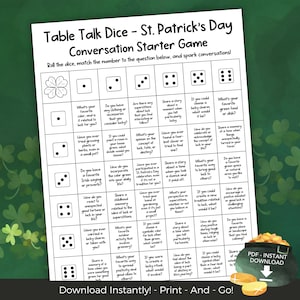 St. Patricks Day Conversation Starters, Icebreaker Team Building Games for Work, Get to Know You Game Group Activity, St Patrick's Dice Game