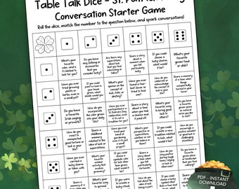 St. Patricks Day Conversation Starters, Icebreaker Team Building Games for Work, Get to Know You Game Group Activity, St Patrick's Dice Game