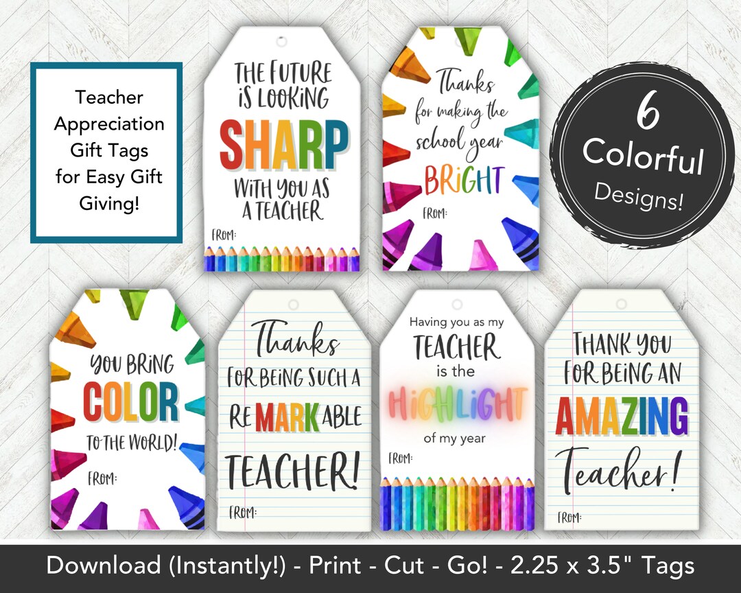 Teacher Appreciation Gift Tag, Teacher Gift Tags Printable Thank You ...