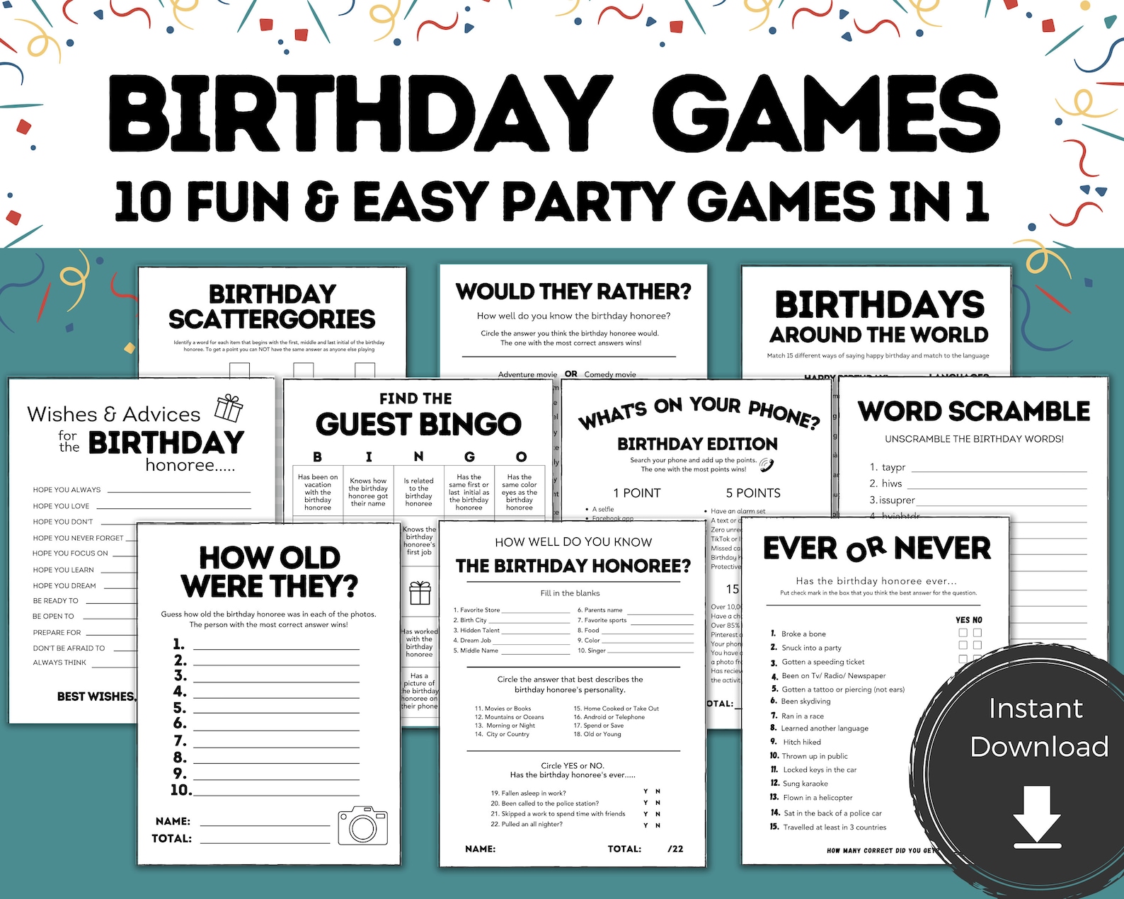 40th Birthday Games 40 Birthday 40th Birthday Party Games Etsy