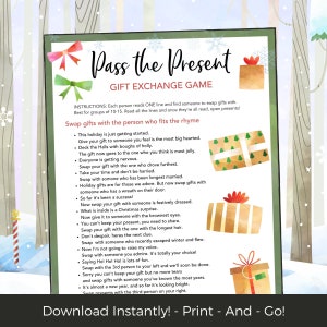 Pass the Present Christmas Party Games, White Elephant Gift Exchange, Printable Christmas Games for Families, Christmas Activity Ideas