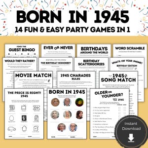 Printable 80th Birthday Games, 80 Birthday, 80th Birthday Party Games 1945, 80th Birthday For Him Ideas, 80th Birthday Men Women or Adults