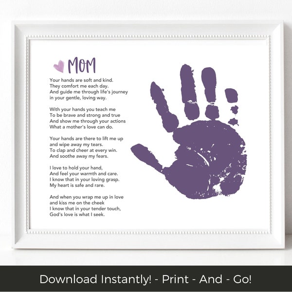Mothers Day Handprint Printable, Babys First Mothers Day Poem Handprint Craft, Kids Preschool or Toddler Activities Printable, Kids Art
