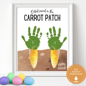 Carrot Patch Easter Craft, Easter Handprint Kids Craft, Baby&#39;s First Easter, Toddler Easter Printable Activity, Baby Handprint Craft