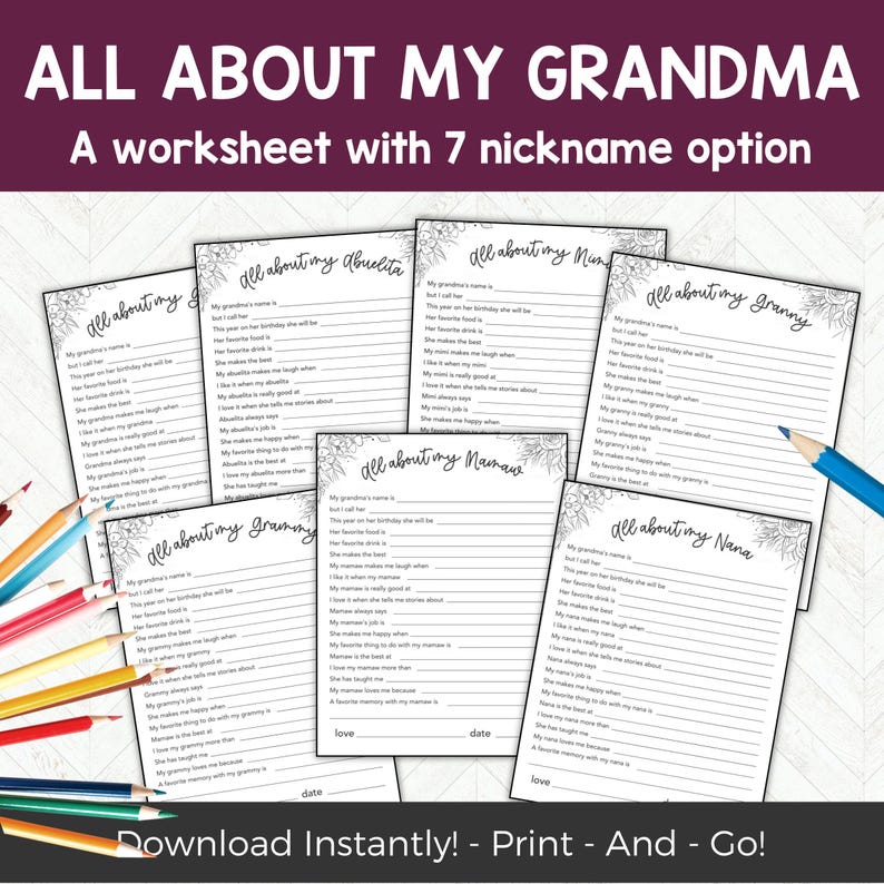 All About My Grandma Printable Questions Template, Mom Mothers Day ...