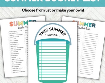 Printable Summer Bucket List Activity Cards, Boredom Busters for Kids, Teens and Families, Kids Summer Schedule Planner, Summer Activities