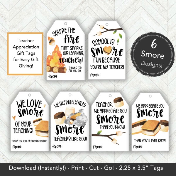 Smores Gift Tag Teacher Appreciation Printable Gift Tag, End of Year Teacher Gift Tag, Teacher Retirement Gift Idea Last Day of School Gift