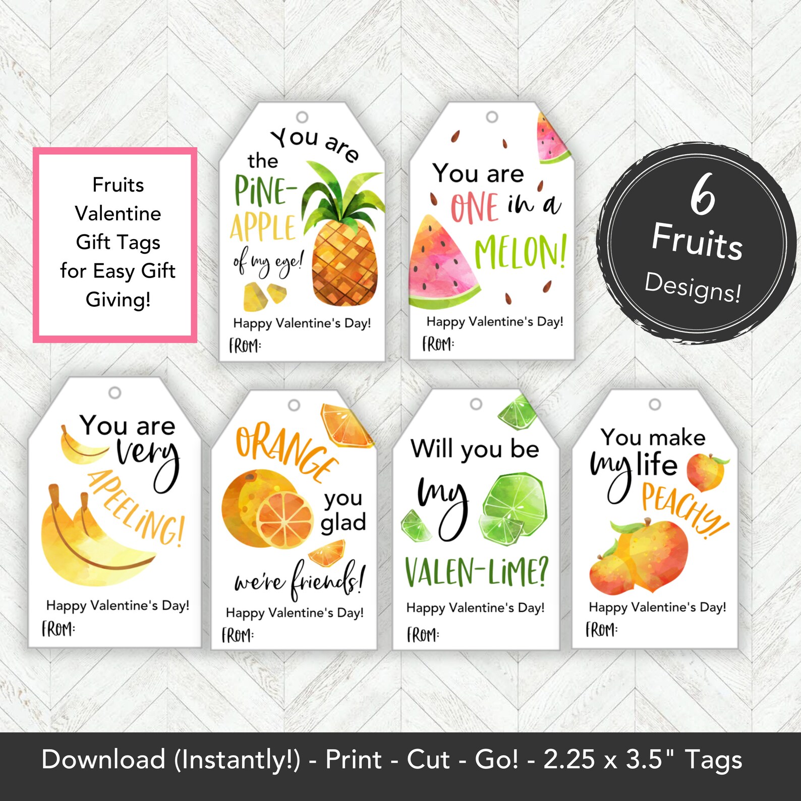 Fruit Valentine Gift Tag, Printable Classroom Valentines Day Card for ...