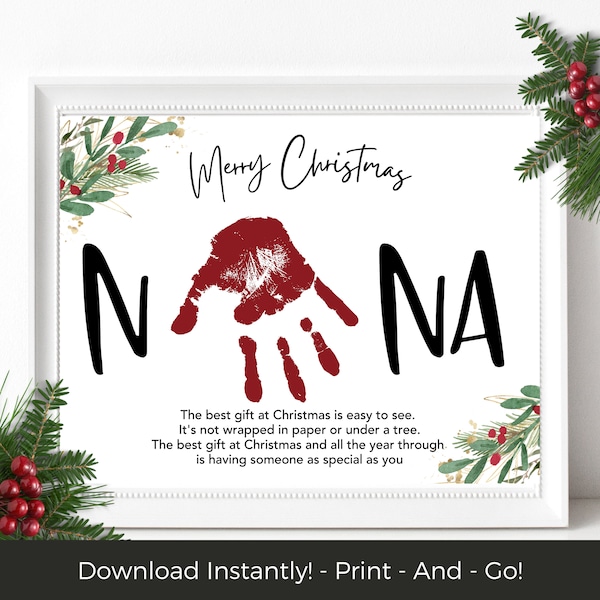 Printable Grandma Gift, Kids Christmas Craft, Baby Handprint Christmas Keepsake, Baby's First Christmas Gift for Nana, Activity for Toddlers